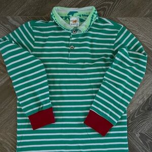 Bluedog size 12 Long Sleeve Polo Green Striped 
 Shirt